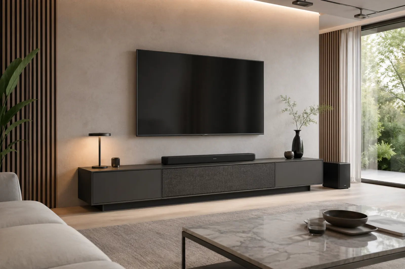 Meuble TV design MUNARI Colmar intégration barre de son